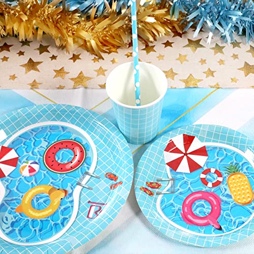 Recheel Pool Party Decorations Plates Set for Pool-Themed Summer Party, Serves 24 Guests
