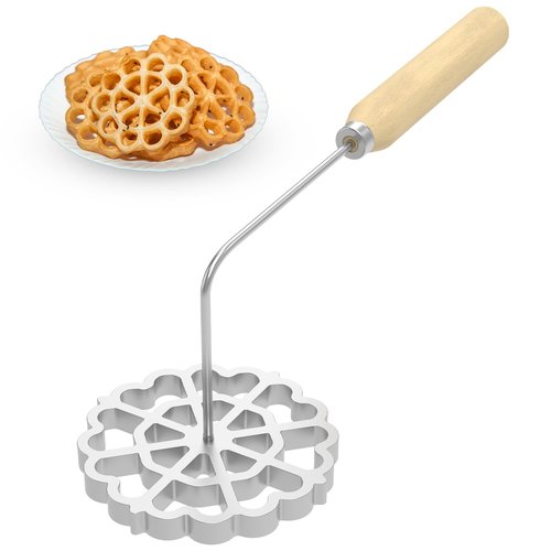 RVEFOT Bunuelos Mold,Aluminum Bunuelos Cookie Maker Mold with Wooden Handle, Detachable Rosette Iron Molds Set,Waffle Molds Funnel Cake Ring,Achappam Mold for Kitchen Baking Cooking 4.8 inches