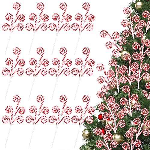 Gerrii 12-Pack Red & White Candy Cane Christmas Tree Decorations 16" Tree Picks
