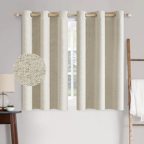 MIULEE 100% Blackout Linen Textured Curtains - Thermal Insulated Cream Drapes | 42 x 63 Inch (2 Panels)
