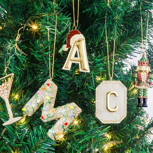 Personalized Initial Christmas Ornament with Red Hat Hanging Letter Decor