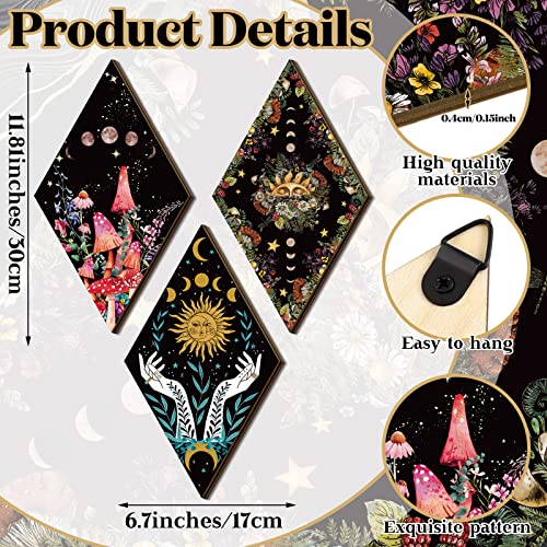 Moon Phase Wooden Wall Decor Set, Celestial Gothic Hanging Ornament Art