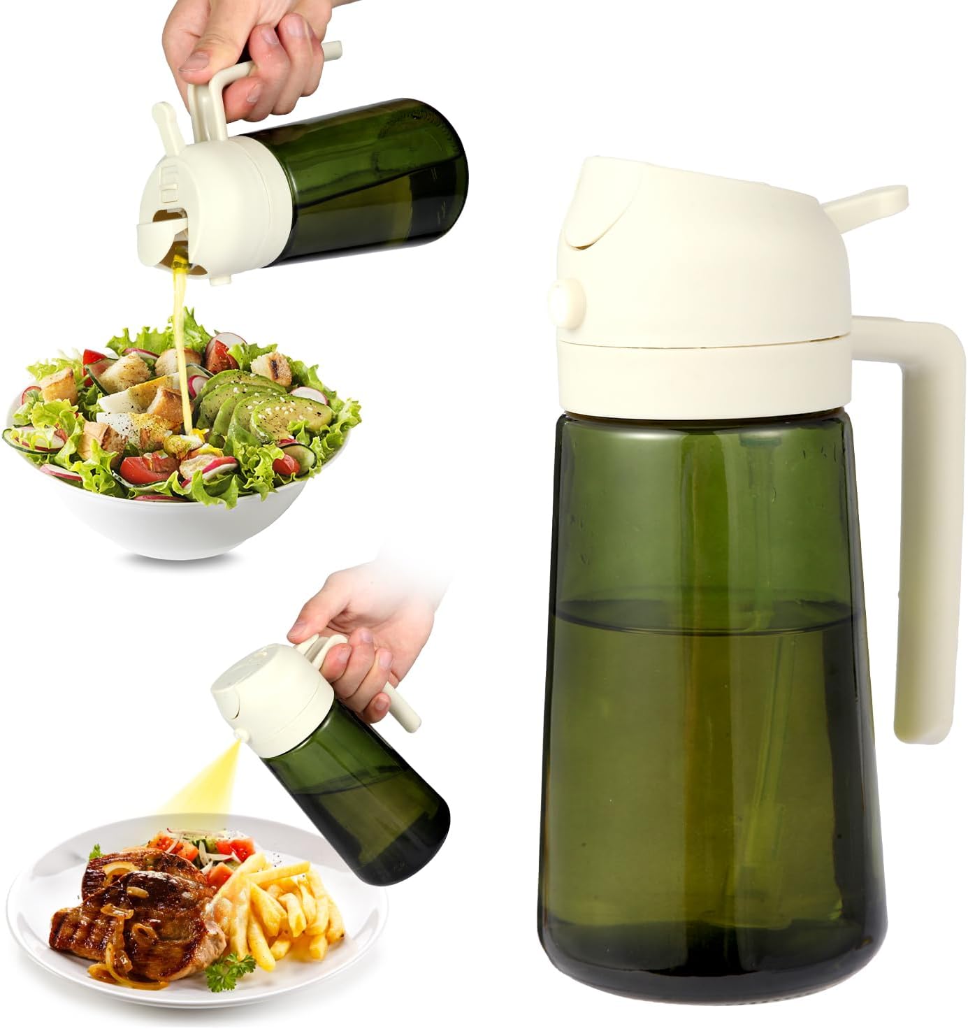 Skiennix 16oz Glass Olive Oil Sprayer - 2-in-1 No-Leak Spray & Pour Dispenser for Cooking, BBQ & Salad - Fine Mist, Easy Fill, Dishwasher Safe