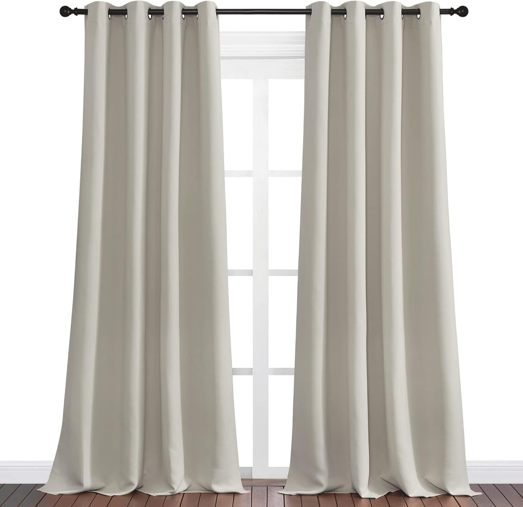 NICETOWN Natural Room Darkening Curtains - 102" Long, 55" Wide, Set of 2 | Boho Farmhouse Style for Total Privacy