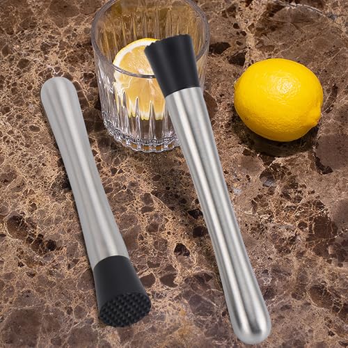 4 Pack Stainless Steel Cocktail Muddlers - 8.3 Inch Fruit & Herb Crusher for Bar & Home Use