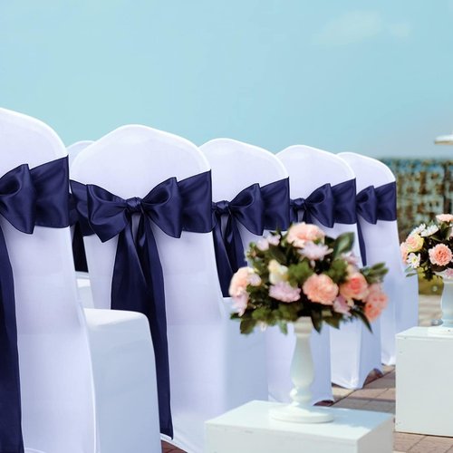 Babenest Satin Chair Sashes - 30 Pcs Upgraded Ribbons & Bows for Weddings & Events | Navy Blue