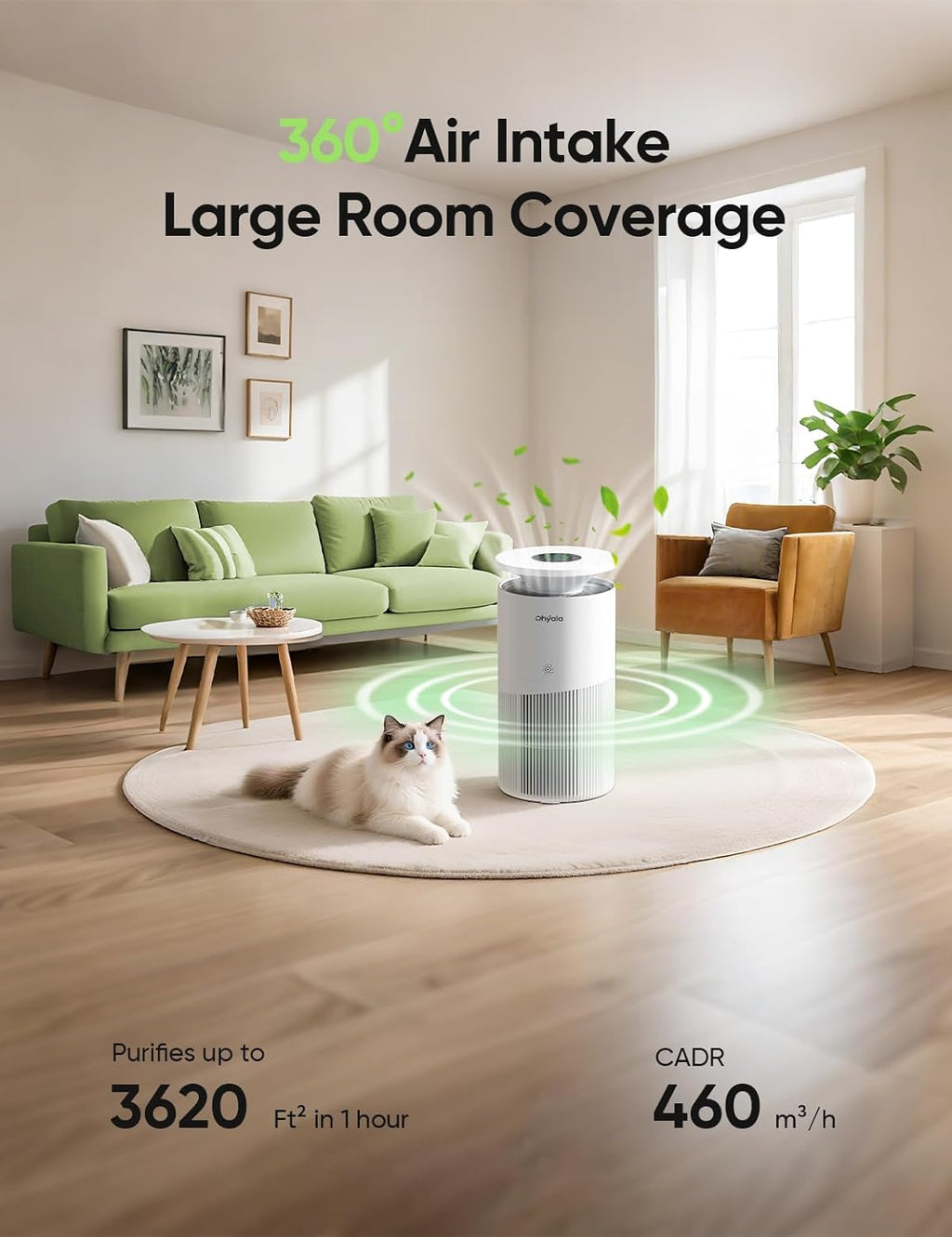 Skiennix Air Purifier - H13 True HEPA for Large Rooms up to 3620 Ft² | Smart WiFi, 360° Intake, Quiet 22dB
