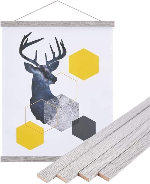 Benjia Magnetic Poster Hanger - 23" Wooden Frame for Canvas & Artwork | Easy Wall Display (Grey)