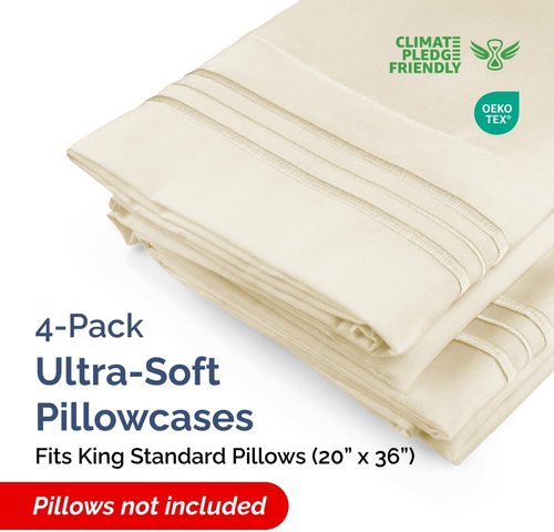 King Standard Pillow Cases - Soft Hotel Quality Pillowcase Covers for All Ages | 4-Piece Set in Off White