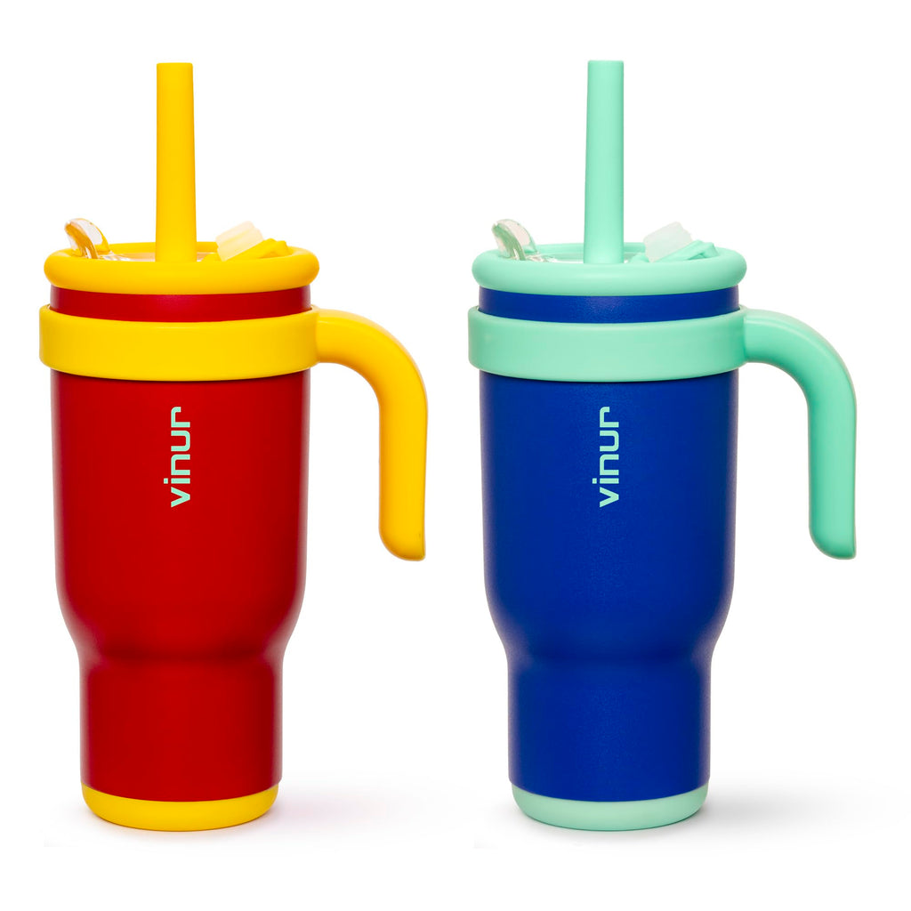 VINUR Insulated Tumbler with Handle 17 oz Stainless Steel Double Wall Vacuum Tumbler Travel Water Cup with Lid and Straw(Canyon Red-Navy)