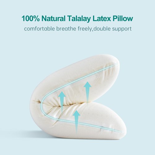 100% Natural Talalay Latex Pillow Sleeping Bed Pillows, Extra Soft Luxury Queen Pillow, Perfectly Aligns for Side/Back Pain, Stomach, Neck, Removable Breathable Cotton Cover (Standard (Medium))