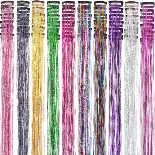 Clip-In Fairy Hair Tinsel Kit for Women & Girls - Laser Color, 23.5 Inch, Glitter Hair Accessories for Parties and Holidays