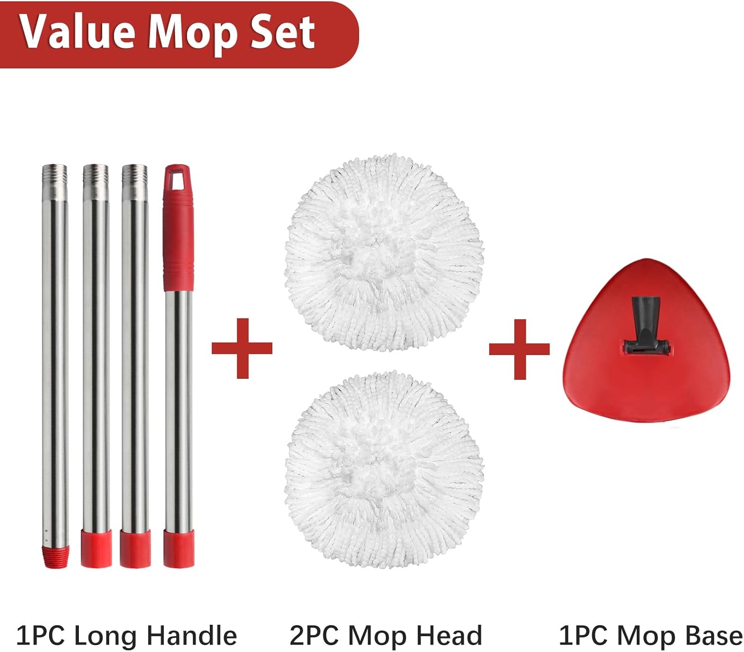 OCedar EasyWring Spin Mop Replacement Set - 2 Mop Heads, 1 Base & Adjustable Handle (30-58in) - White