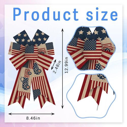ALIBBON Patriotic Wreath Bows - 4th of July American Flag Design | 2 Pcs for Indoor/Outdoor Decor