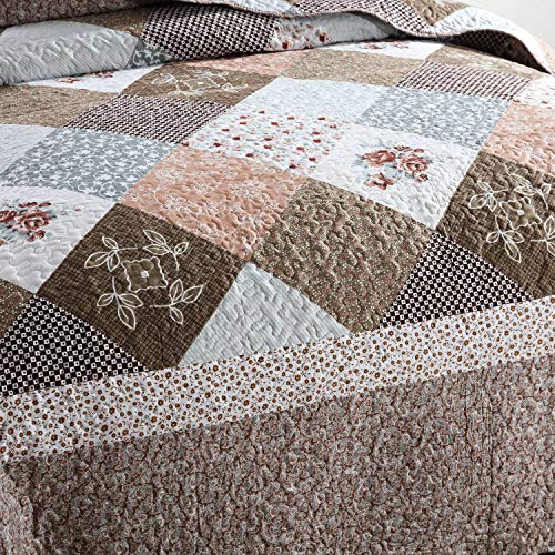 HoneiLife Floral King Quilt Set - 3 Piece Reversible Microfiber Bedspread