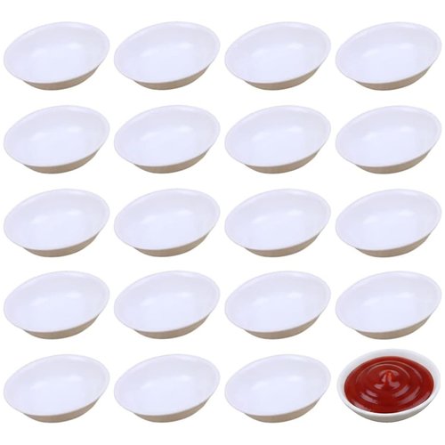 Angoily 20Pcs Unbreakable Dipping Sauce Bowls Plastic Round Soy Sauce Dish Appetizers Ramekin Set White Small Serving Bowls Condiment Side Dishes for Restaurant BBQ Party Dinner, Charcuterie