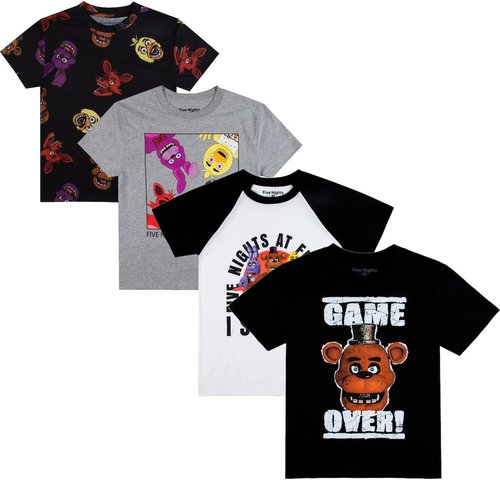 Five Nights at Freddy's Crew Neck Tees - Game Over Design | 4-Pack for Boys
