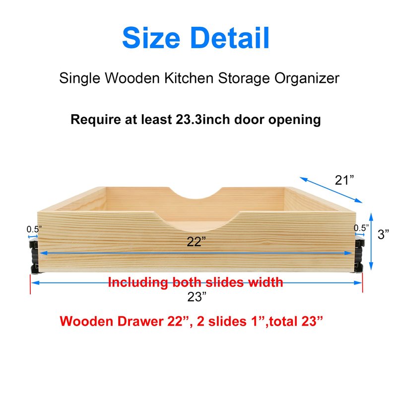Sawjut Pull Out Cabinet Drawer, Slide Out Wood Cabinet Drawer Shelf Storage Organizer, Drawers for Base Cabinets Kitchen Pantry(23" W x 21" D)