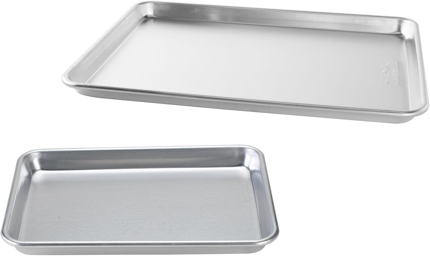 Nordic Ware Naturals Baking Set - Half & Quarter Sheet Pans Made in USA | Durable Aluminum with Steel Rim