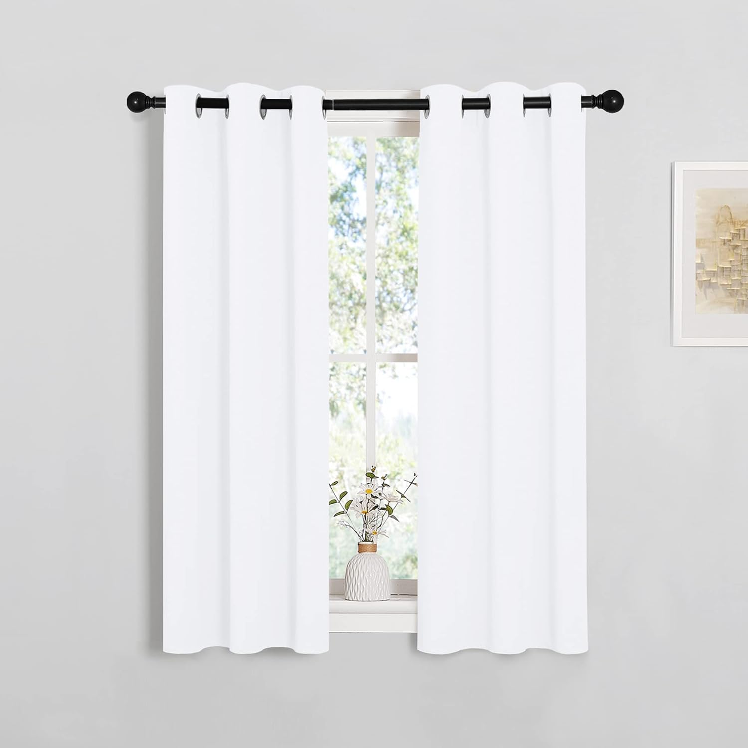 NICETOWN Curtains - Grommet Drapery Panels for Small Windows | 50% Light Blocking, 2-Pack, White (29" x 45")