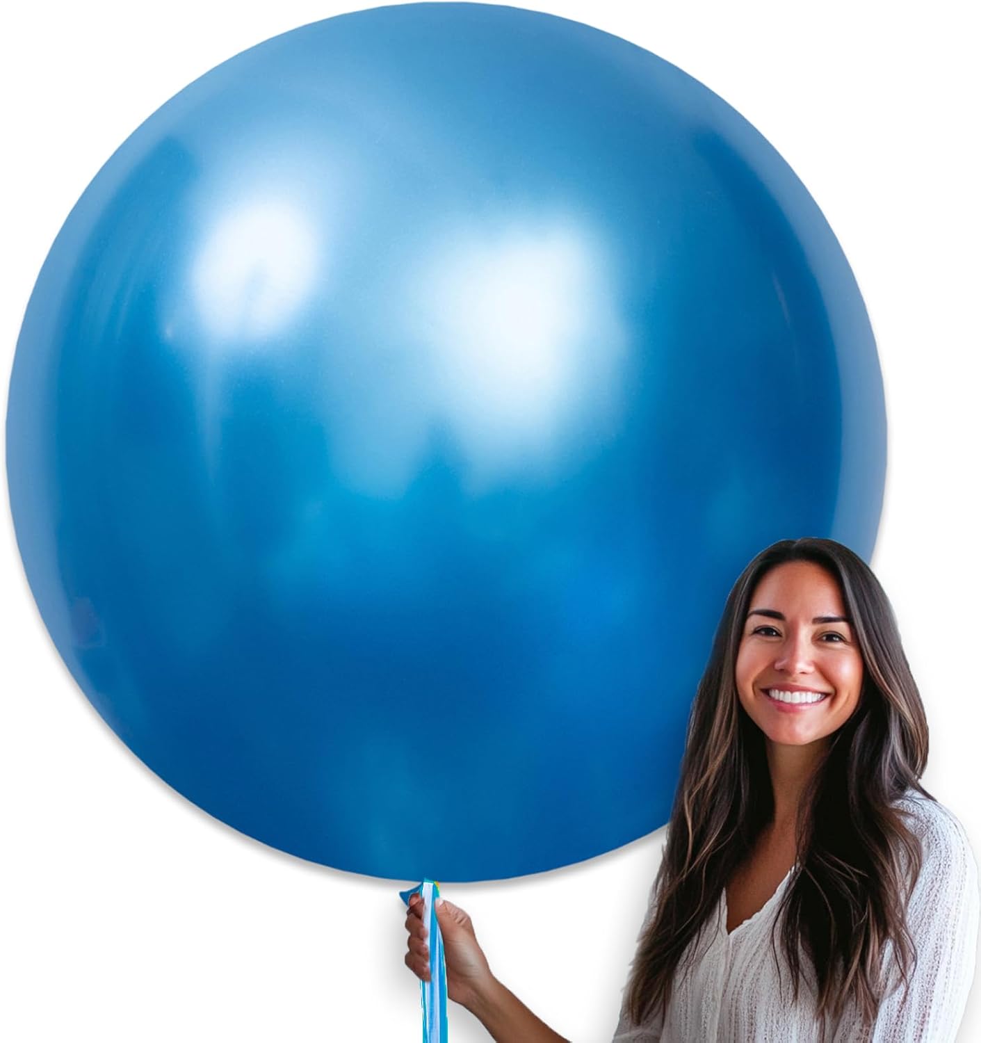 PartyWoo Metallic Blue Balloons - 36 Inch Chrome Latex Helium Balloons for Celebrations