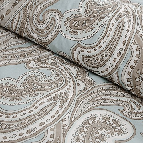 Madison Park Pure Ronan Cotton Comforter Set-Casual Paisley Design All Season Alternative Down Cozy Bedding, Matching Shams, Decorative Pillows, Full/Queen (88 in x 92 in), Blue, 5 Piece