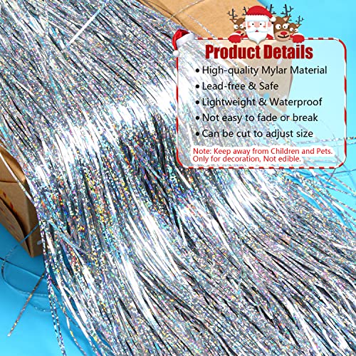 Silver Christmas Tinsel Icicles - 2000 Strands 19.7" Shiny Mylar Foil