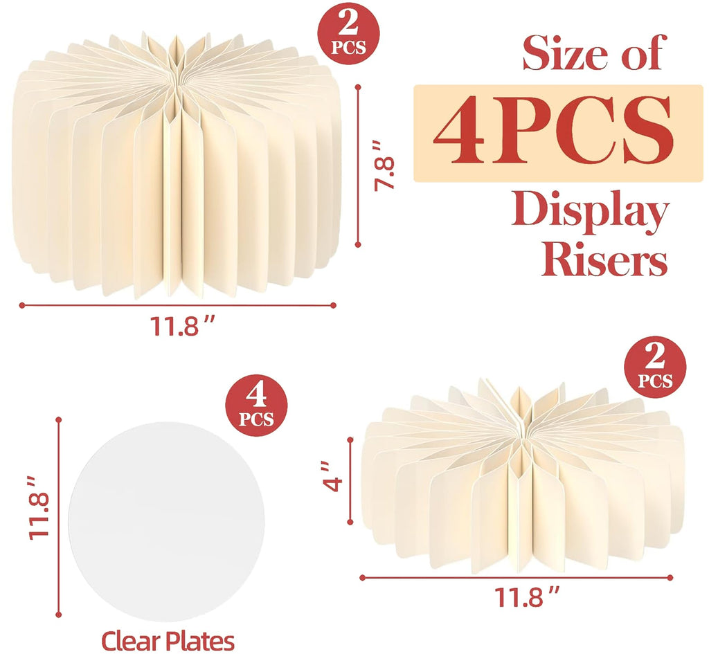Thahify Buffet Risers and Stands for Food Platters,Foldable Cardboard Display Platforms with Acrylic Plates,Cylinder Stands for Buffet Table, Catering, Wedding, Baby Showers & Party Decor
