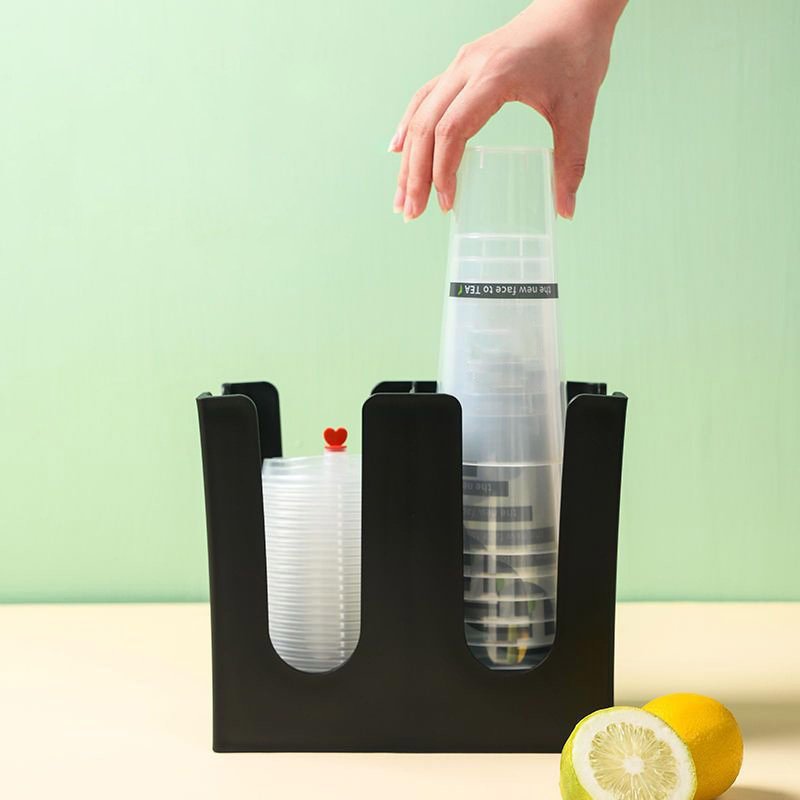 Tirifer 2 Pack Disposable Paper Cup Dispenser, 2 Compartment Coffee and Lid Storage Organizer Holder for Countertop Bar Restaurant Breakroom, Black