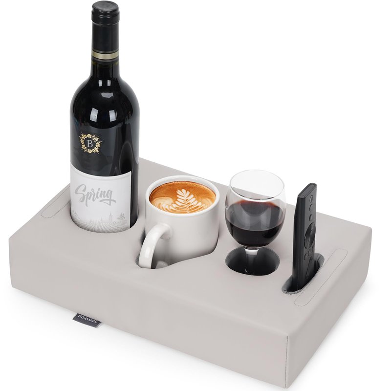 FDMGEL Couch Cup Holder Pillow - Cup Glass Cozy Pillow | Couch Caddy Sofa Bed Buddy Holds Drinks, Snacks, Remotes, Phones, Tablet. Keep Drinks Stand and Prevent Spills (PU Gray)