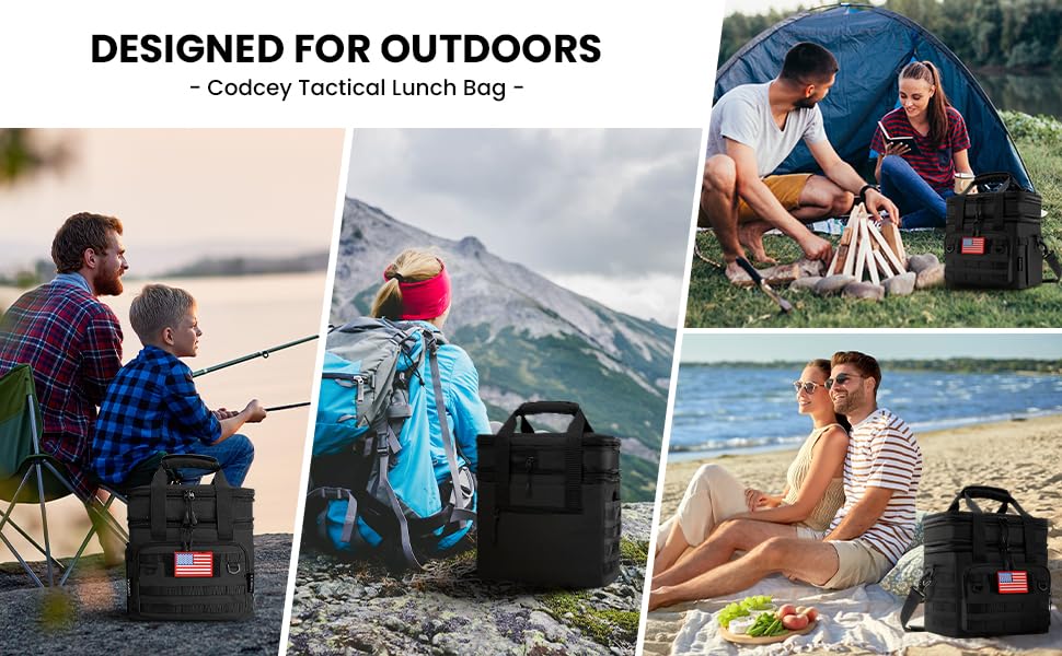 Codcey Tactical Lunch Box for Men Heavy Duty Insulated Lunch Bags for Adults Expandable Double Deck Leakproof Large Lunch Bag Cooler for Work Picnic Travel,19L(Black)