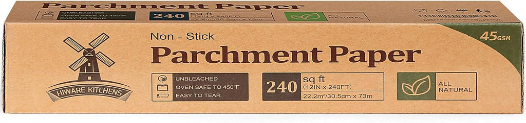 Unbleached Parchment Paper Roll - Non-Stick Baking Paper, 12 In x 240 Ft for Cooking & Grilling