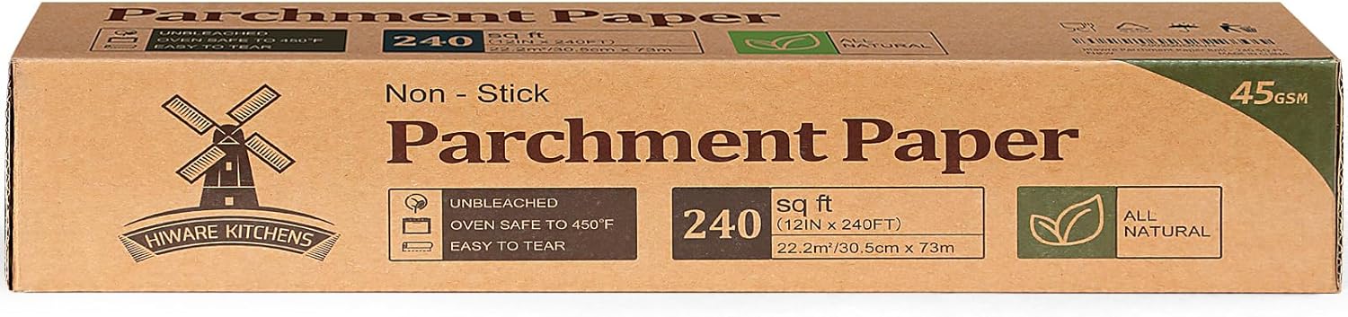 Unbleached Parchment Paper Roll - Non-Stick Baking Paper, 12 In x 240 Ft for Cooking & Grilling