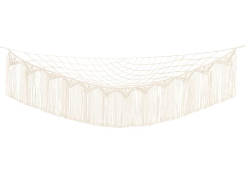 Mkono Stuffed Animal Hammock Corner Macrame Toy Storage Organizer with Lights and Tassels Boho Hanging Stuff Animals Net Large Capability Toys Display Holder for Nursery Kid Room Playroom, 1 piece