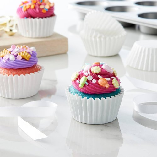 Caperci Heavy Duty Cupcake Liners - 150 Count Grease-Resistant White Baking Cups | Odorless & Easy Peel
