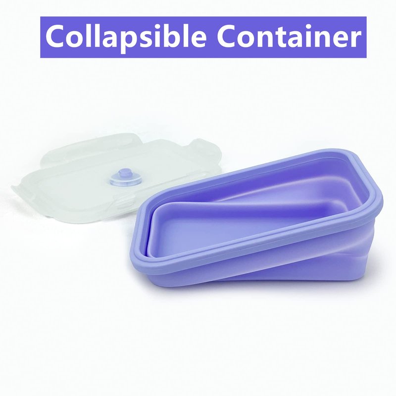 Lunbengo Purple Collapsible Meal Prep Containers Camping Bowls Silicone Bento Box with Airtight Plastic Lid, Microwave Safe, Portable Lunch Container, For Food Storage, Travel and Hiking, 3Pack