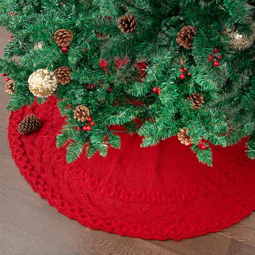 Mr. Pen Christmas Tree Skirt 36 Inch Red Knitted Holiday Decor