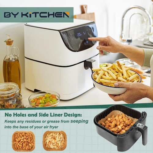 BYKITCHEN Large Air Fryer Liners - 10 Inch Square Parchment Paper for Easy Cooking | Set of 50