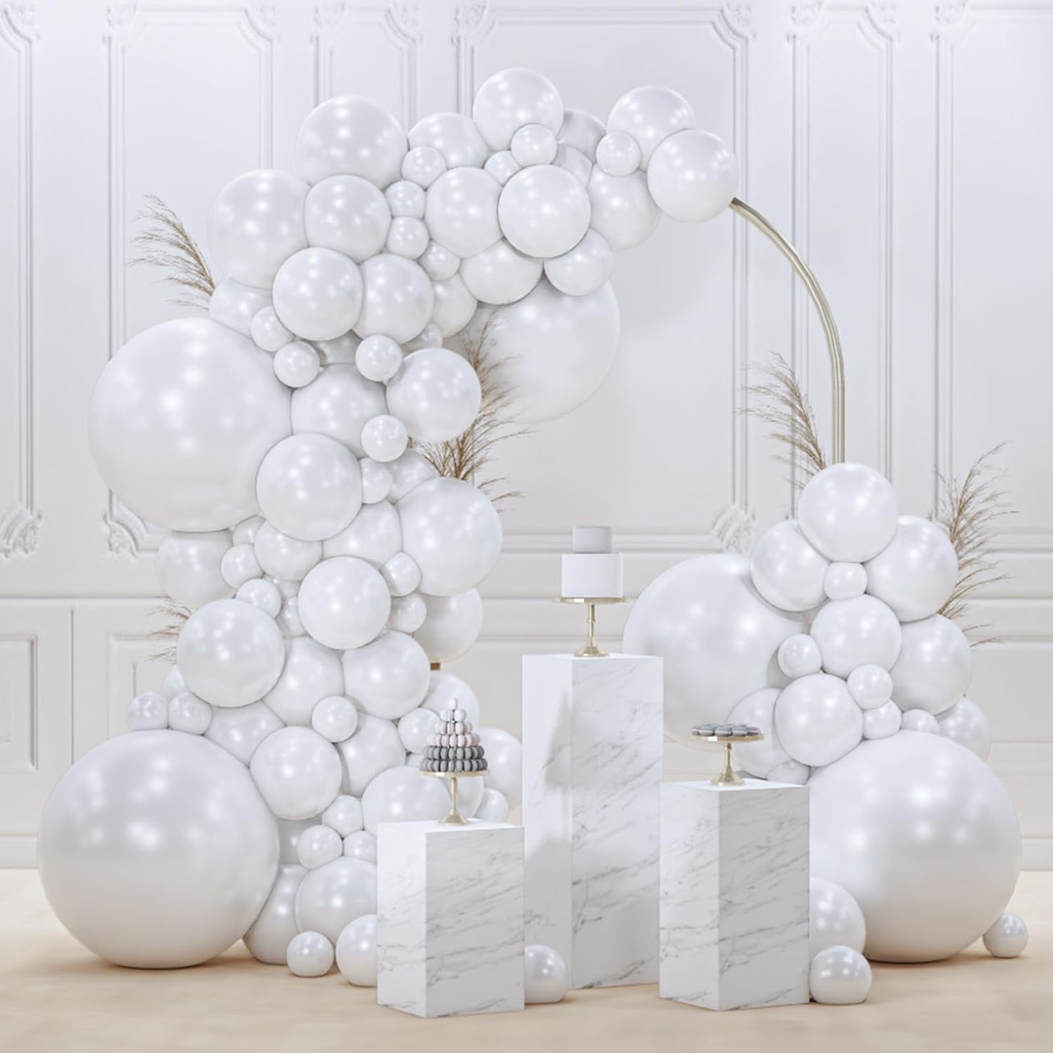 PartyWoo Pearl White Balloons - 145-Piece Metallic Latex Balloon Arch Kit | Wedding, Graduation, Baby Shower Decorations