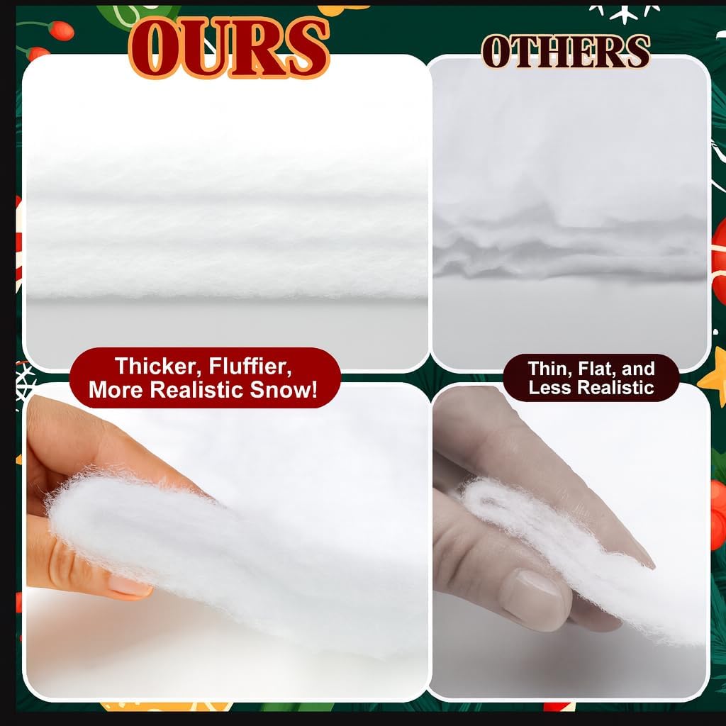 5 Pack Christmas Fake Snow Blanket - Thick 3x8 FT Fluffy White Artificial Snow for Holiday Displays & Decor