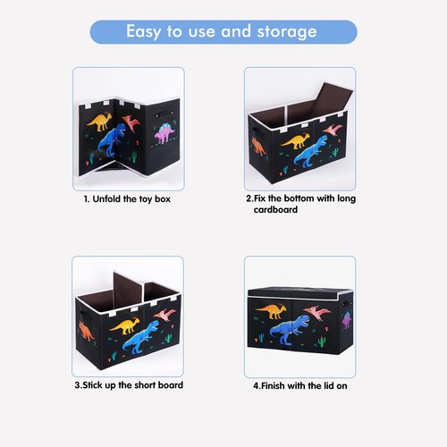 DoveeDosa Dinosaur Toy Box - Black Collapsible Storage Chest for Boys and Girls - Organizer Bin for Playroom and Bedroom