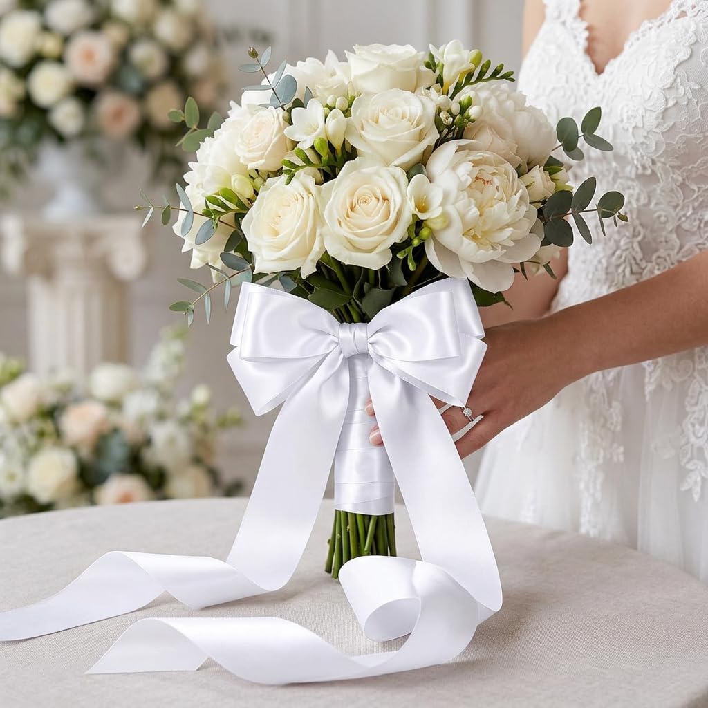 White Satin Ribbon - 4 Inch Wide Double Face for Gift Wrapping & Wedding Decor | 10 Yards