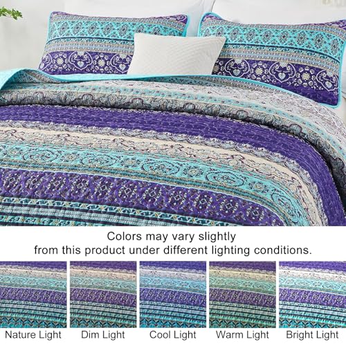 Boho King Quilt Bedding Set - 3-Piece All-Season Microfiber Coverlet Set