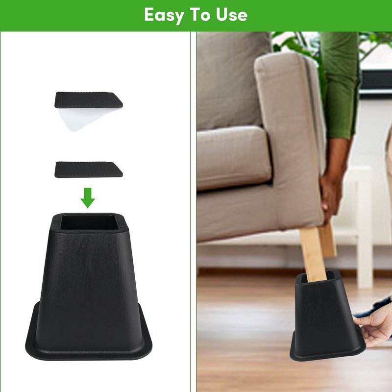DEDU Bed Risers 6 Inch Heavy Duty 9 Pack, Furniture Risers for Sofas Oversized, Bed Furniture Risers with Non-Slip Pad Supports Up to 2200 Lbs for Bed, Couch, Desk, Chair (Black)