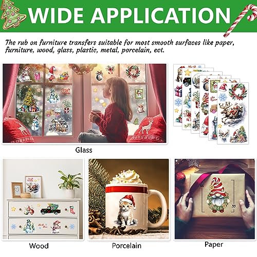 BoomTeck 6 Sheets Christmas Rub on Transfers for Craft & Furniture - Vintage Holiday Stickers, 6x12 Inches (Variation: 6 Sheets Christmas Style)