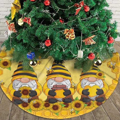 Sunflower Gnomes Christmas Tree Skirt 36 Inch - Farmhouse Holiday Mat