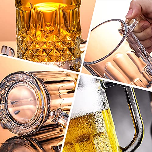20 oz German Beer Stein Mugs, Clear Tall Beer Glasses with Handle, Set of 2
