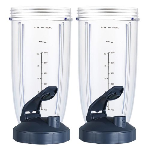 Upgrade Blender Cups Fit for Nutribullet 600w/900w, Replacement Parts 32oz Cups with Flip-Top To-Go-Lids, Blender Accessories (2 Pack)