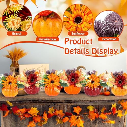 Set of 6 Mini Artificial Pumpkin Floral Centerpieces for Fall Thanksgiving