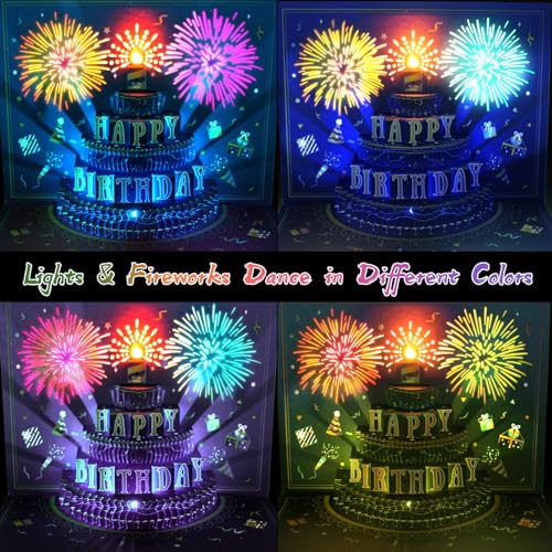 3D Pop Up Birthday Card with Music, Lights, Fireworks and Blowable Candle